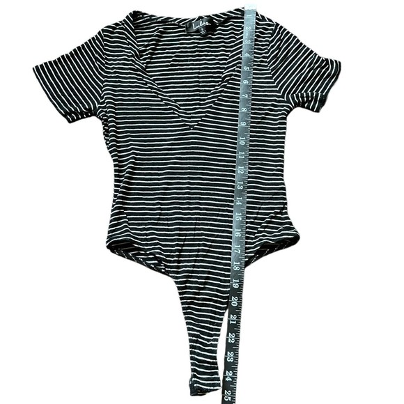 Lulus Womens Bodysuit Size Small Striped Black & White Leotard Rayon Stretch S - Picture 5 of 6